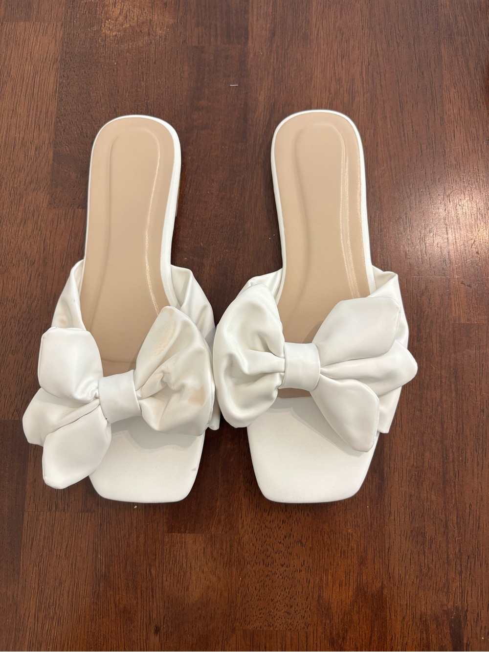 White Bow Slide Sandals - Women